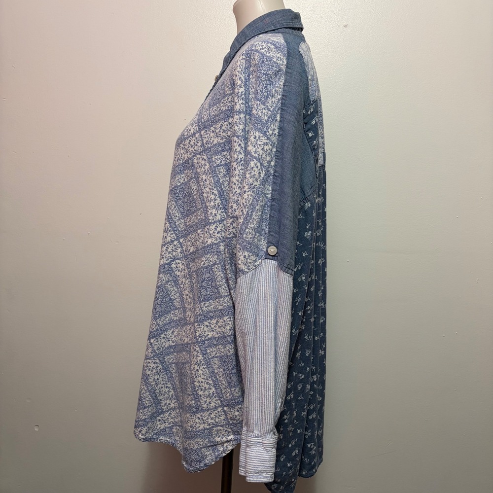 American Eagle Patchwork Button Down Shirt Large … - image 3